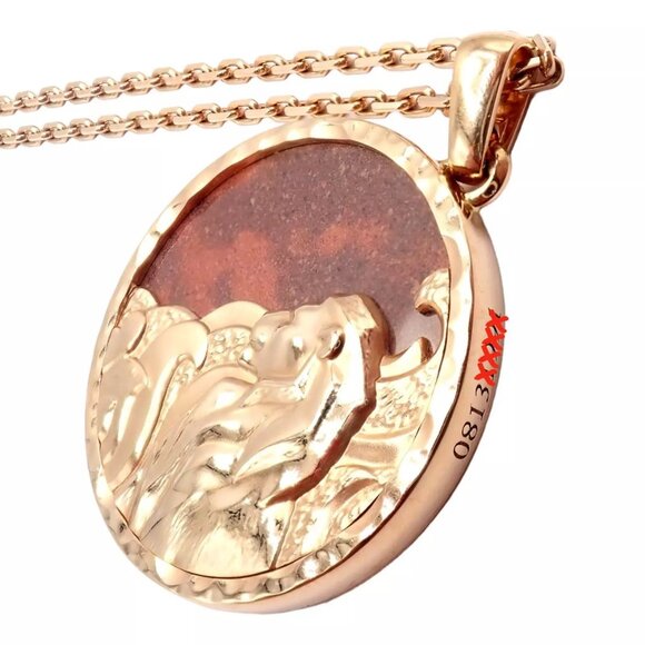 Van Cleef & Arpels Zodiaque 18k Rose Gold Leo Pendant Red Jasper Necklace + Cert - Picture 4 of 16